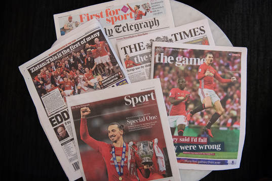 Manchester Uniteds Zlatan Ibrahimovic i ett flertal brittiska tidningar dagen