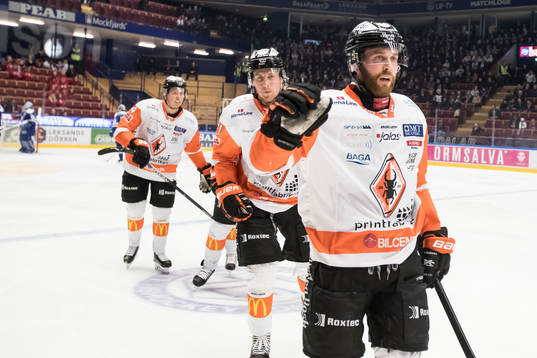 Karlskronas Mattias Guter jublar i ishockeymatchen i SHL