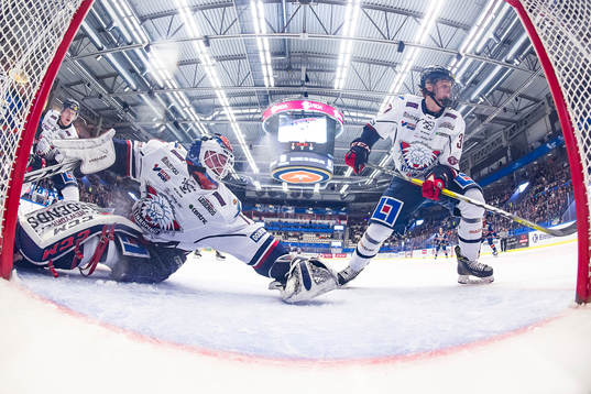 Linköpings målvakt Marcus Högberg och Adam Ginning