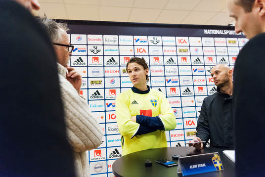 Albin Ekdal pratar med media