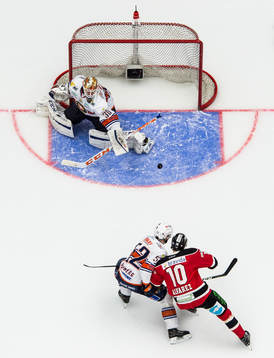 Malmö Redhawks Robin Alvarez oroar mot Växjös målvakt