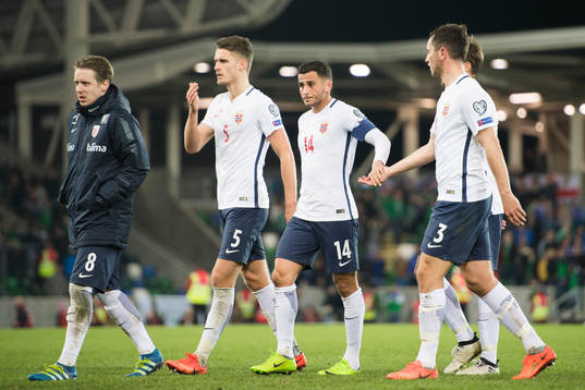 Norges Stefan Johansen (f.v.), Gustav Valsvik, Omar Elabdellaoui och Even Hovland
