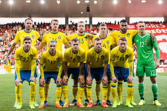 Sveriges startelva ställer upp för en lagbild, övre