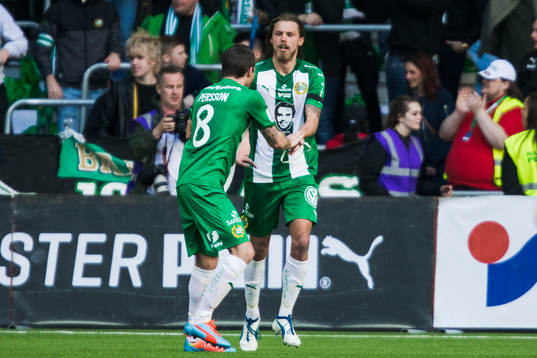 Hammarbys Björn Paulsen jublar med Johan Persson efter 1-1