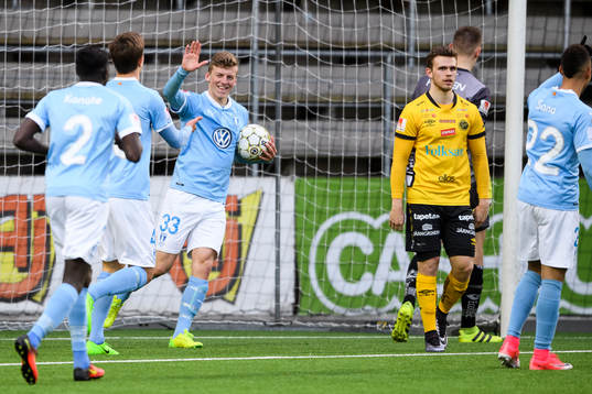 Malmö FFs Teddy Bergqvist jublar efter mål