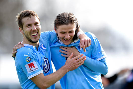 Malmö FFs Anton Tinnerholm och Pawel Cibicki jublar