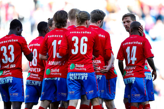  Helsingborgs spelare jublar efter 2-0