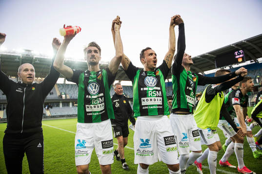 GAIS Dardan Rexhepi och Sebastian Möller jublar