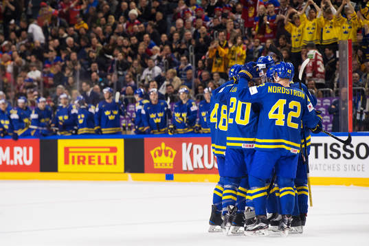 Sveriges Carl Klingberg, Joel Lundqvist, Victor Hedman och