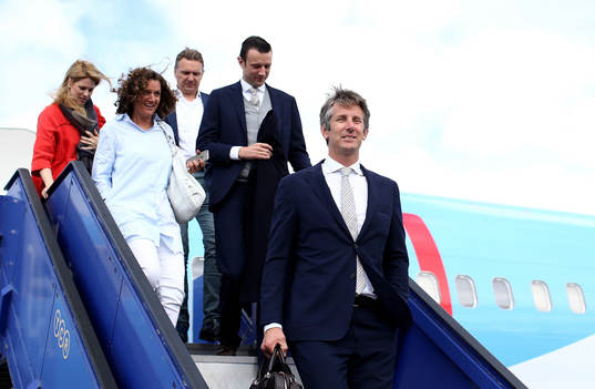 STOCKHOLM, SWEDEN - MAY 23:  Edwin van der Sar arrives with the Ajax team ahead of the UEFA Europa League Final between Ajax and Manchester United at Friends Arena on May 23, 2017 in Stockholm, Sweden.  (