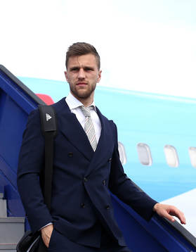 STOCKHOLM, SWEDEN - MAY 23:  Joel Veltman of Ajax arrives with team mates ahead of the UEFA Europa League Final between Ajax and Manchester United at Friends Arena on May 23, 2017 in Stockholm, Sweden.  (