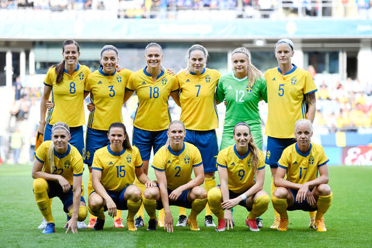 Sveriges spelare ställer upp för en lagbild