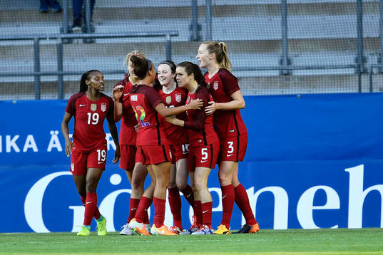 s spelare jublar efter 0-1 under träningslandskampen i fotboll mellan Sverige och USA den 8 juni 2017 i Göteborg.