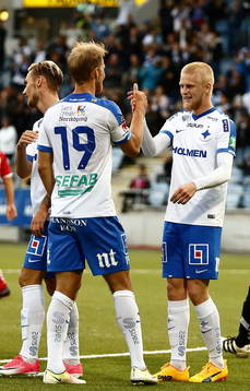 Norrköpings Sebastian Andersson och Kalle Holmberg jublar
