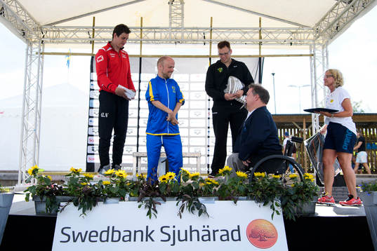 a Mikael Fredriksson, 2:a Andreas Nordh och 3:a Sebastian Karlsson under dag 2 av SM-veckan 2017 den 1 juli 2017 i Borås.