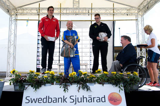 a Mikael Fredriksson, 2:a Andreas Nordh och 3:a Sebastian Karlsson under dag 2 av SM-veckan 2017 den 1 juli 2017 i Borås.