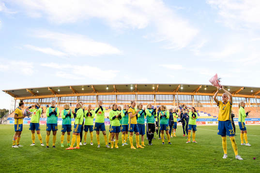 De svenska spelarna tackar publiken