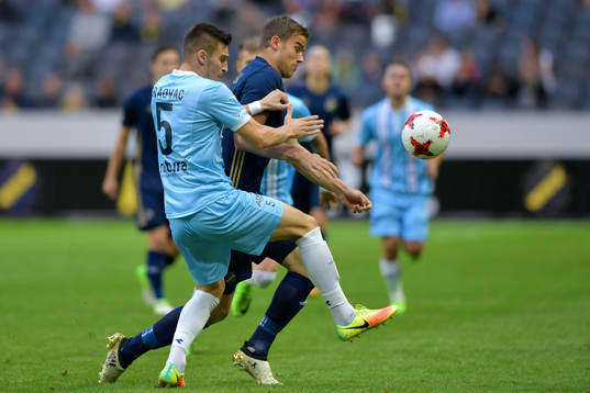 s Eero Markkanen under fotbollsmatchen i kvalet till Europa League mellan AIK och Zeljeznicar den 20 juli 2017 i Stockholm.