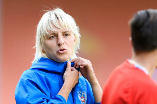 Elena Morozova på en träning med det ryska landslaget