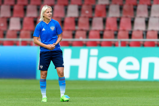 Elena Morozova på en träning med det ryska landslaget