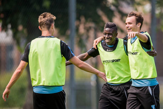 Malmö FFs Pa Konate och Andreas Vindheim jublar