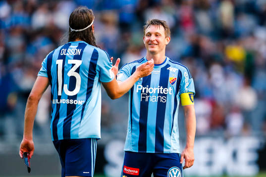 Djurgårdens Jonas Olsson och Kim Källström jublar
