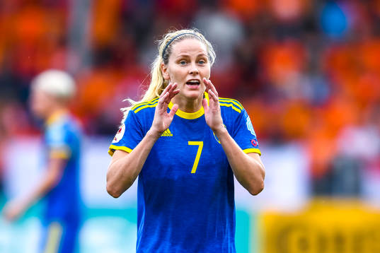 Sveriges Lisa Dahlkvist  i kvartsfinalen mellan Holland och