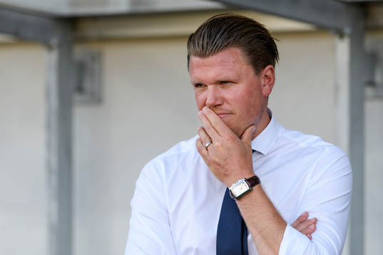 Värnamos tränare Christian Järdler före fotbollsmatchen i Superettan mellan Falkenberg och Värnamo den 9 augusti 2017 i Falkenberg.