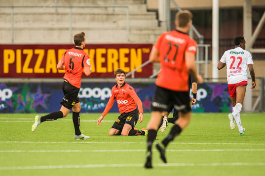 Simen Brekkhus, Sondre Flem Bjørshol, Magnus Nybakken Bruun-Hanssen of Åsane and Akinsola Akinyemi of Fredrikstad