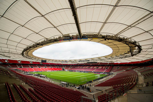 General view of Mercedes-Benz Arena ahead of Norway's training session on September 3, 2017 in Stuttgart.