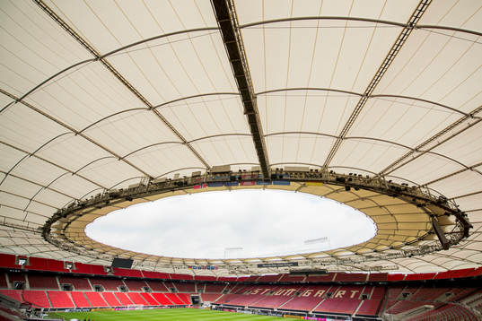 General view of Mercedes-Benz Arena ahead of Norway's training session on September 3, 2017 in Stuttgart.