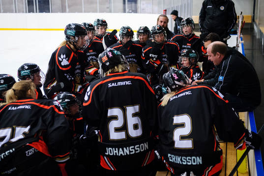 s tränare Jimmy Johansson instruerar spelarna vid en