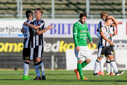 Landskronas Igor Arsenijevic och Måns Ekvall jublar