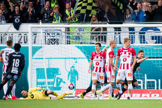 Benjamin Stokke of Kristiansund, celebrates after scoring 1-0
