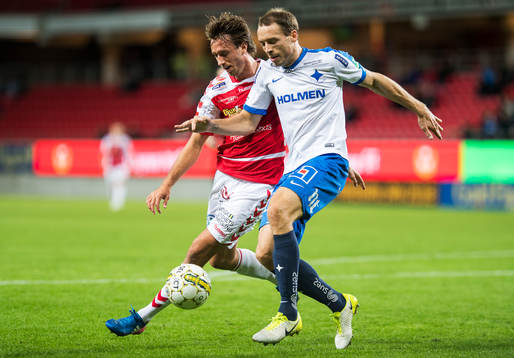 Kalmars Filip Hellquist och Norrköpings Jon Gudni Fjoluson