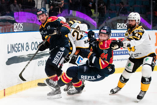Djurgårdens Niclas Bergfors och Lukas Vejdemo i kamp om