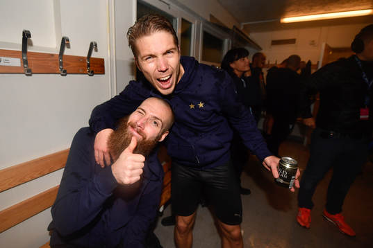 Malmö FFs Jo Inge Berget och Anton Tinnerholm jublar
