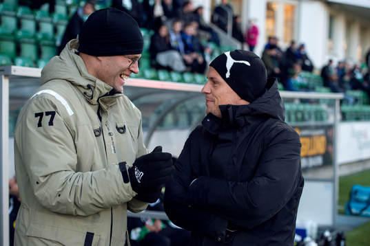 Sundsvalls tränare Joel Cedergren och Hammarbys tränare Jakob Michelsen