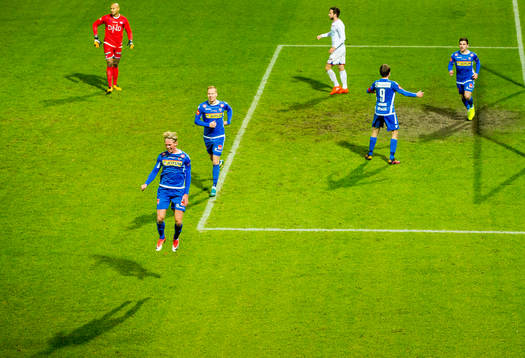 Andre Sødlund of Sandefjord celebrates scoring 2-0