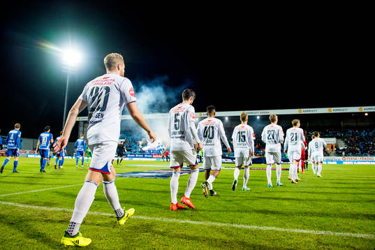 Henrik Kjelsrud Johansen of Vålerenga enters the pitch ahead of the Eliteserien match between Sandefjord and Vålerenga on November 3, 2017 in Sandefjord.