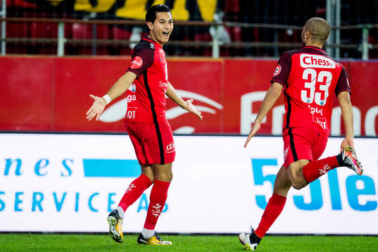 Denver Vega of Brann celebrates with teammate Amin Nouri