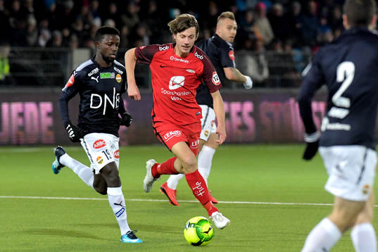 Francisco Júnior of Strømsgodset and Jakob Orlov of Brann
