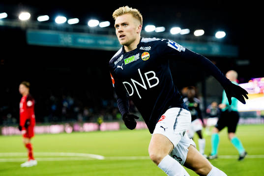 Eirik Ulland Andersen of Strømsgodset celebrates 2-0