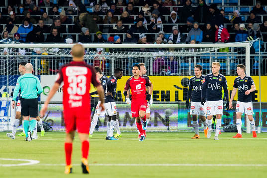 Deyver Vega of Brann celebrates after scoring 2-1