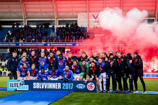 The players of Molde celebrate with their silver medals