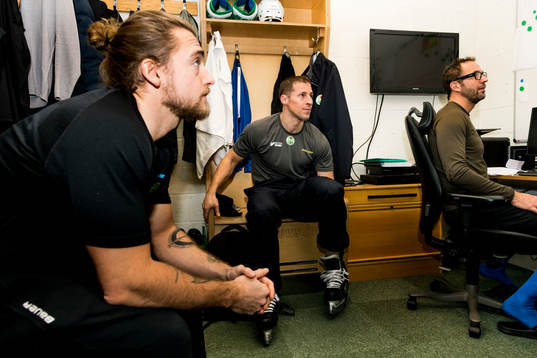 Rögles fystränare Erik Olsson, tränare Cam Abbott och