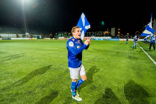 Kristoffer Lie Løkberg of Ranheim celebrates being promoted to Eliteserien