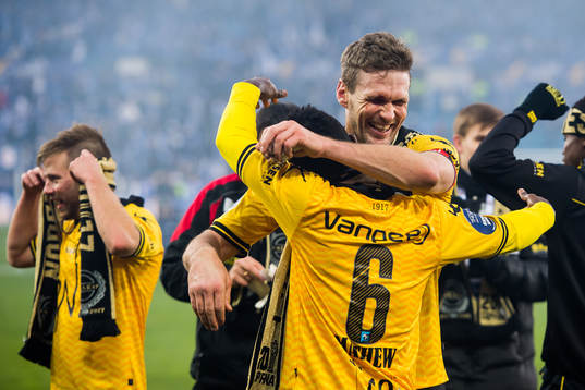 Frode Kippe and Ifeanyi Mathew of Lillestrøm celebrate