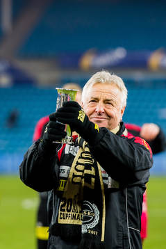 Arne Erlandsen, head coach of Lillestrøm, celebrates