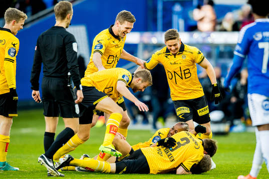 Mats Haakenstad of Lillestrøm celebrates with teammates